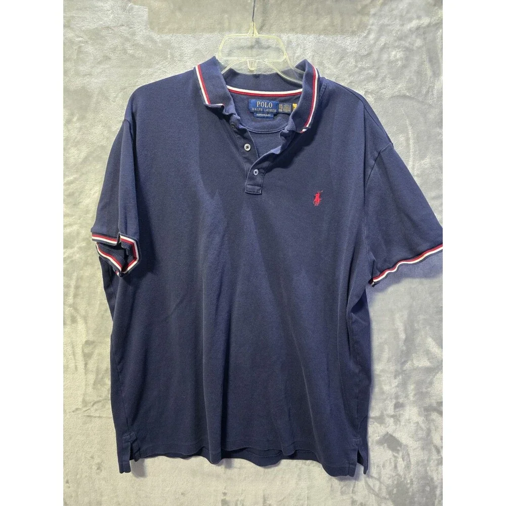 Ralph Lauren Polo Mens Shirt Blue XXL Custom Slim Fit Casual Red Pony